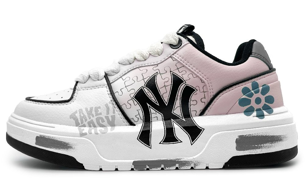MLB Chunky Liner Abrasion Resistant Height Increasing Low Top Skateboard Shoes Unisex Gray Pink