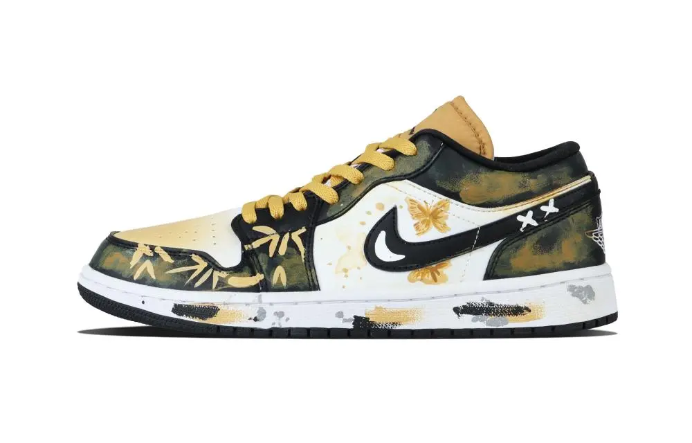 Jordan Air Jordan 1 Ink Wings Vintage Basketball Shoes Unisex Black Yellow