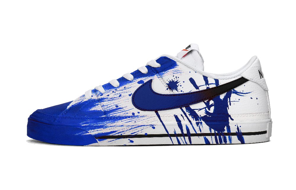 Nike Court Legacy Quantum Space Cat, Graffiti Handprint Abrasion Resistant Low Top Skateboard Shoes Men's Blue White