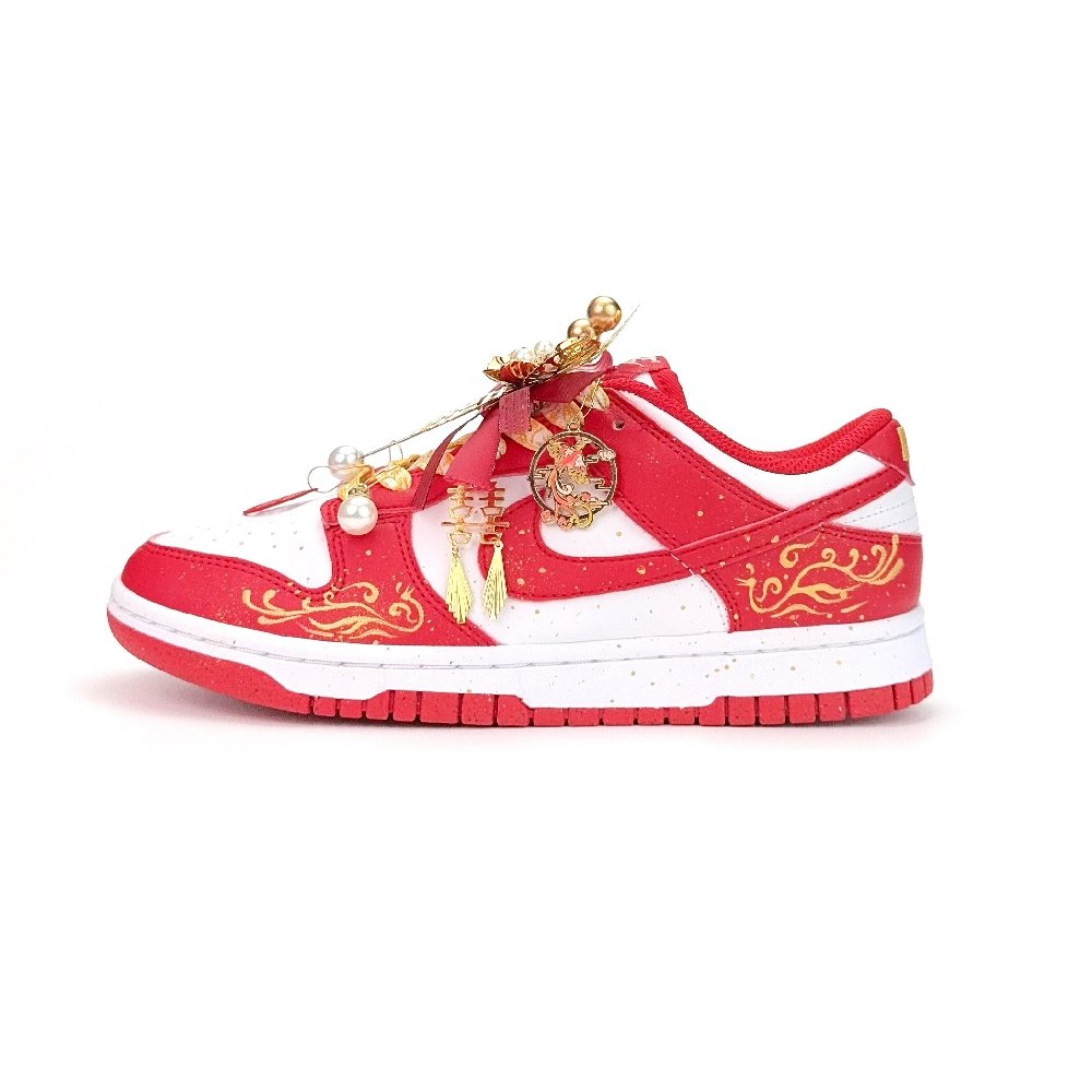 Nike Dunk Wedding Shoes, Auspicious Dragon And Phoenix Abrasion Resistant Low Top Skateboard Shoes Unisex Red