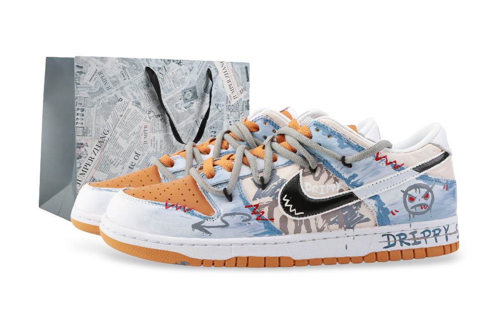 Nike Dunk Drippy Graffiti District Abrasion Resistant Low Top Skateboard Shoes Unisex Blue