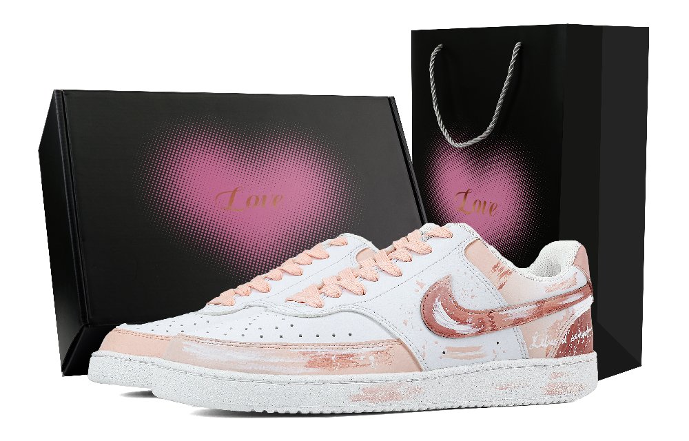 Nike Court Vision 1 Love Storm Heart Box Anti Slip Wear Resistant Low Top Skateboard Shoes Men's Pink White
