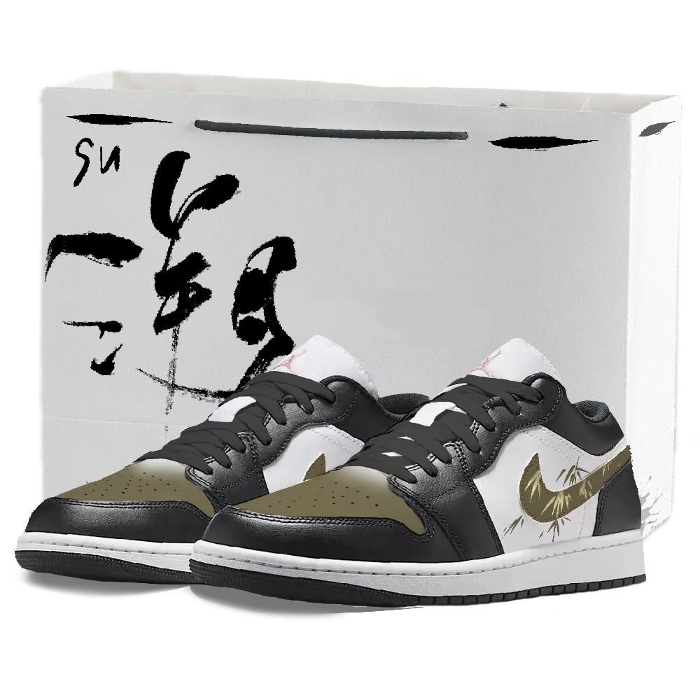 Nike Air Jordan 1 Ink Bamboo Gold Abrasion Resistant Low Top Vintage Basketball Shoes Unisex Black Green
