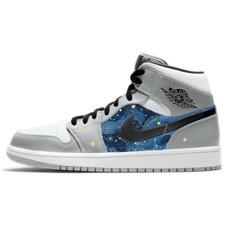 Jordan Air Jordan 1 Anti Slip Wear Resistant Mid Top Vintage Basketball Shoes Men's Smoke Gray