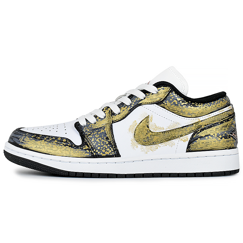 Jordan Air Jordan 1 Abrasion Resistant Low Top Vintage Basketball Shoes Unisex Black White Gold