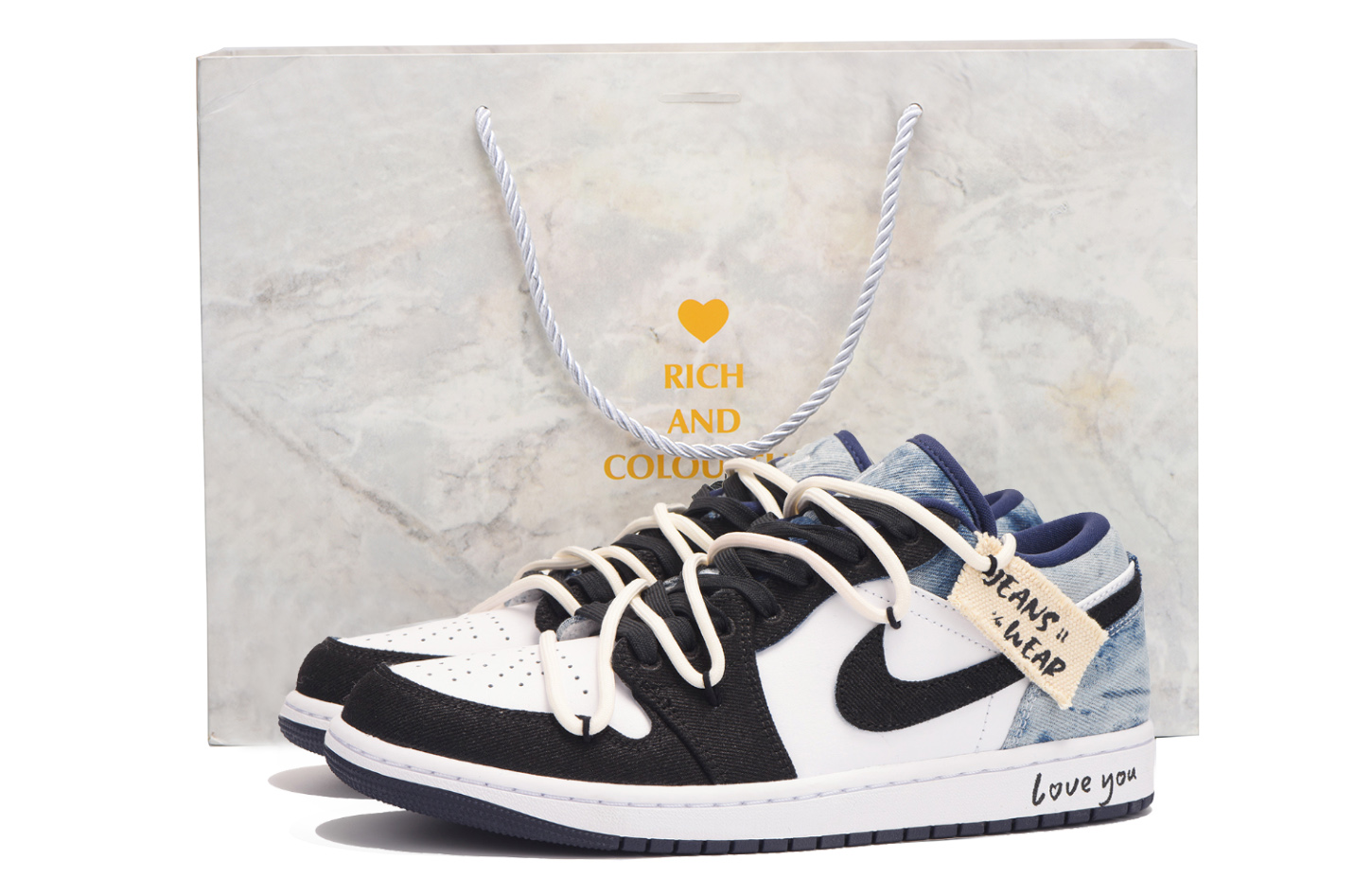 Jordan Air Jordan 1 Low-Top Vintage Basketball Shoes Men's Black White Blue