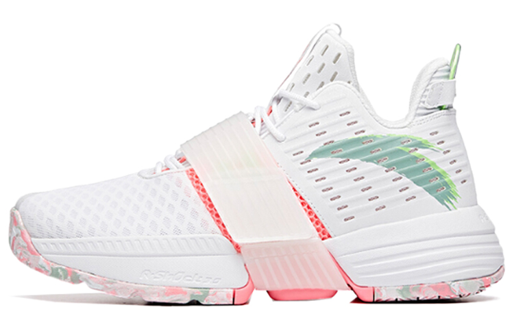 Anta Hengsao1 Cushioning Anti-Slip And Wear-Resistant Mid-Top Performance Basketball Shoes Men's White Pink Green