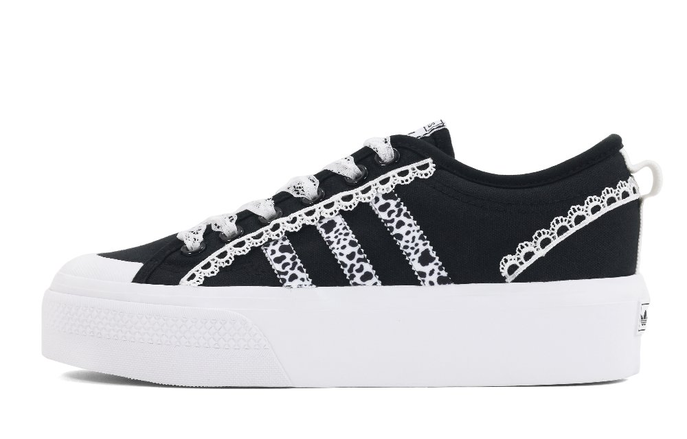 Adidas Originals Nizza Platform Abrasion Resistant Low Top Skateboard Shoes Women's Black White
