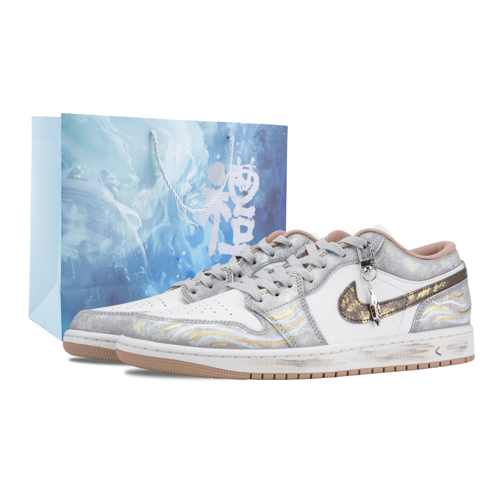Jordan Air Jordan 1 Rosemary Nightfall Abrasion Resistant Low top Vintage Basketball Shoes Unisex Beige Gray