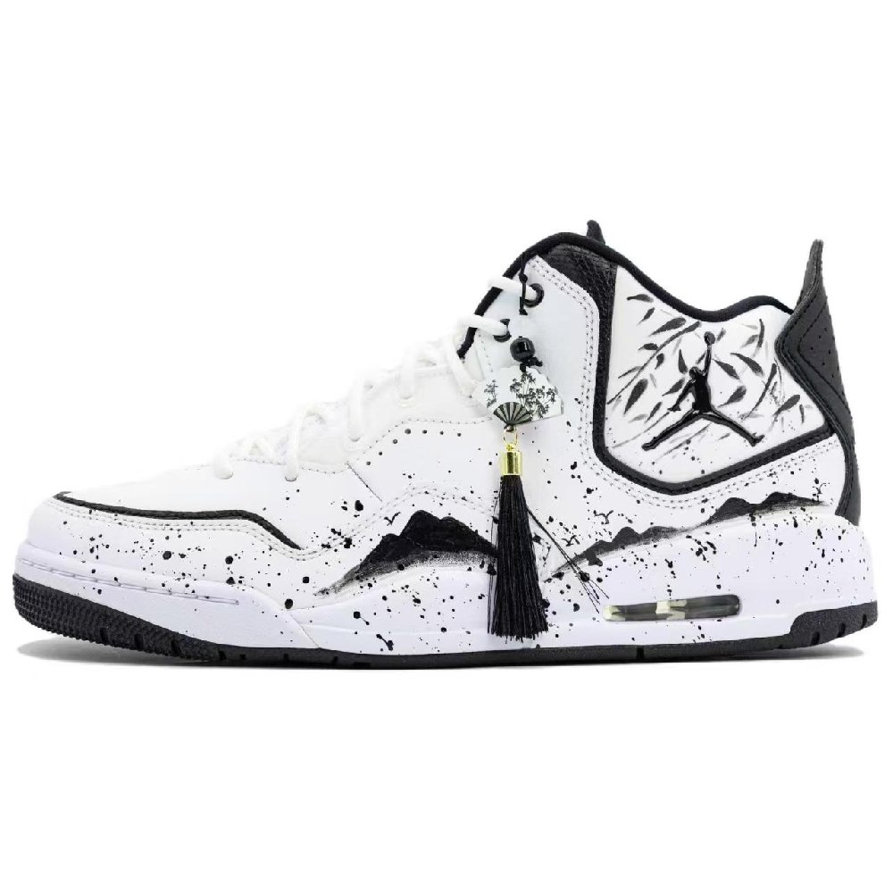 Jordan Courtside 23 Mountain Ink Wash Painting Slip-Resistant Mid-Top Vintage Basketball Shoes Men's Black White