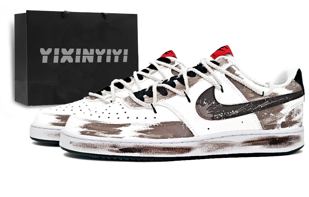 Nike Court Vision 1 Abrasion Resistant Low Top Skateboard Shoes Men's White Brown