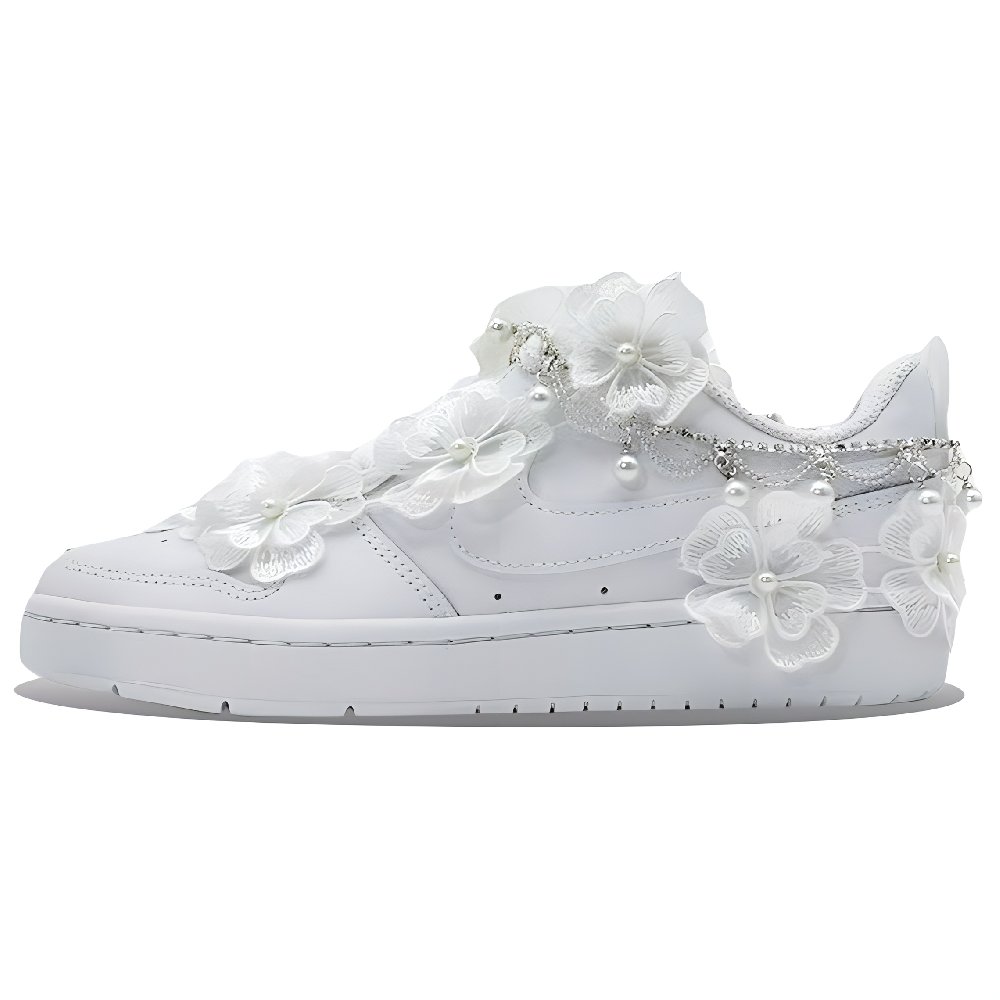 Nike Court Borough 2 Hundred Flowers Assembly Anti Slip Wear Resistant Low Top Skateboard Shoes Women's White