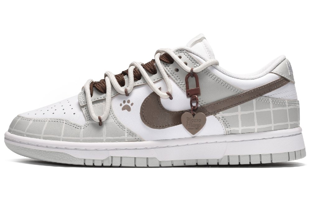 Nike Dunk CUS ID Low-Top Skateboard Shoes Men's Gray White Brown