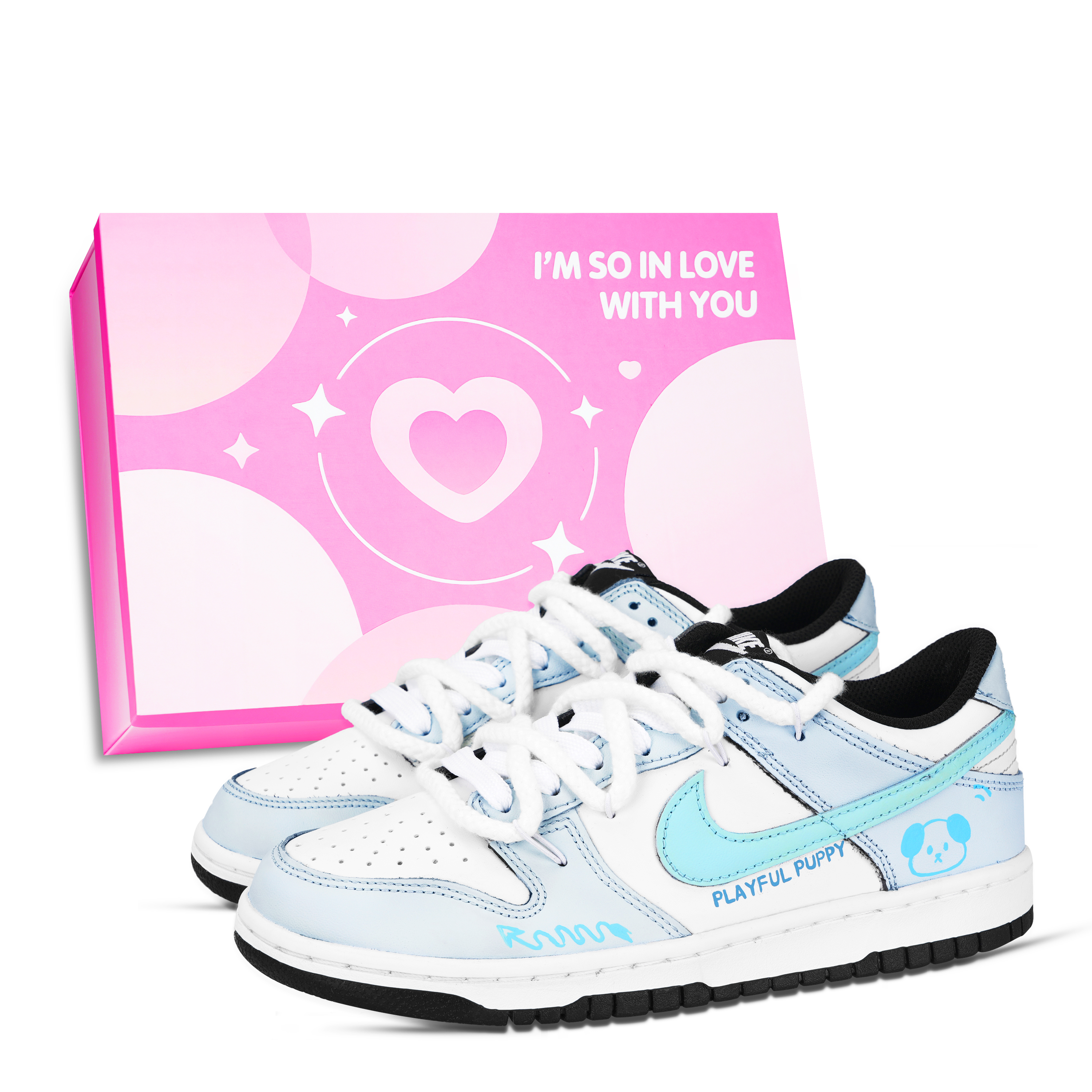 Nike Dunk Naughty Puppy Abrasion Resistant Low top Skateboard Shoes Unisex Blue White