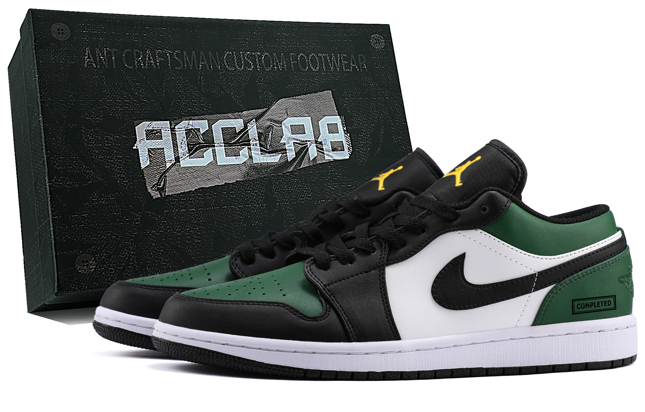 Jordan Air Jordan 1 Lightweight Height Increasing Low Top Vintage Basketball Shoes Unisex Black Green