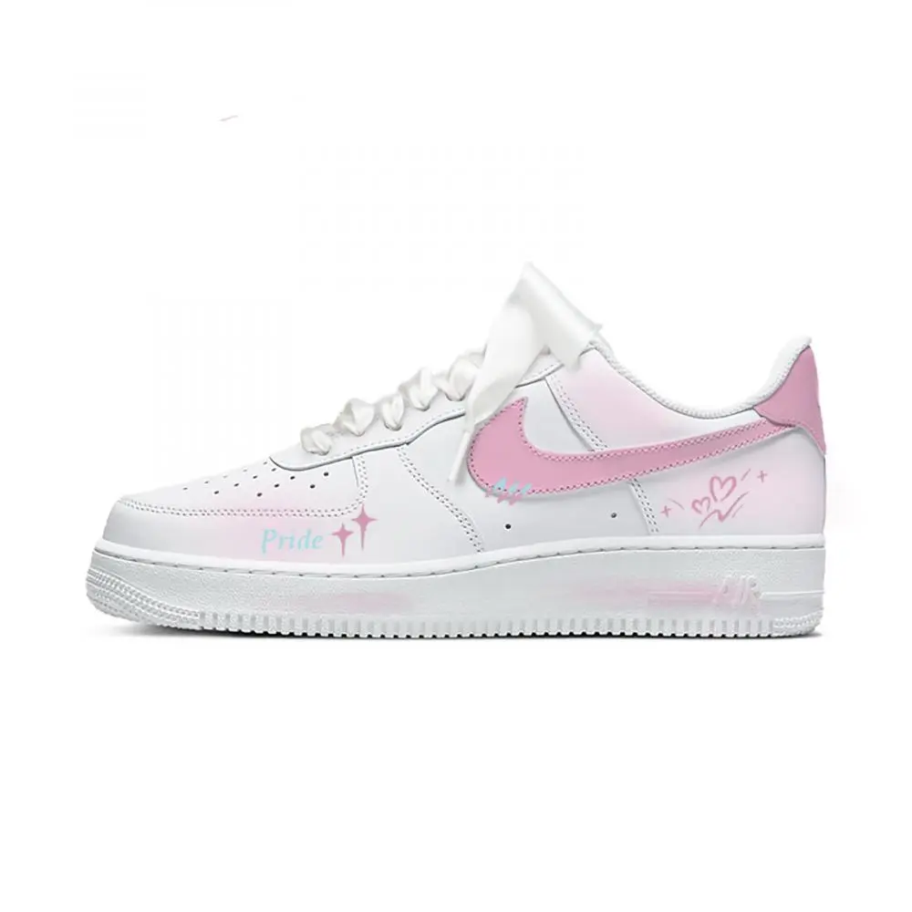 Nike Air Force 1 Sweet Sugar Heart Charm Abrasion Resistant Low top Skateboard Shoes Women's Pink White