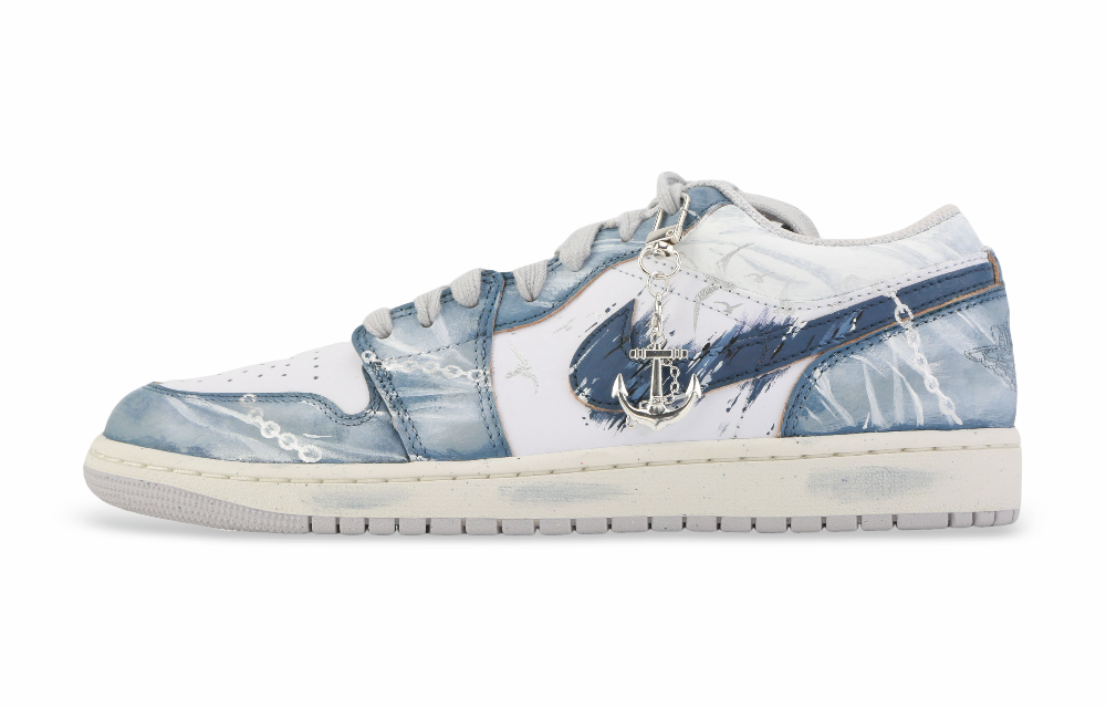 Jordan Air Jordan 1 Drippy Tornado Storm Abrasion Resistant Low Top Vintage Basketball Shoes Men's Gray Blue