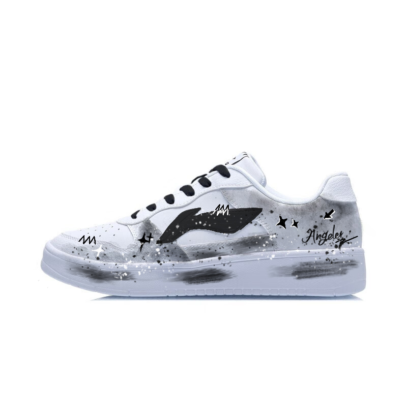 LiNing Pontoon Boats Wear resistant And Lightweight Low Top Skateboard Shoes Unisex Black White