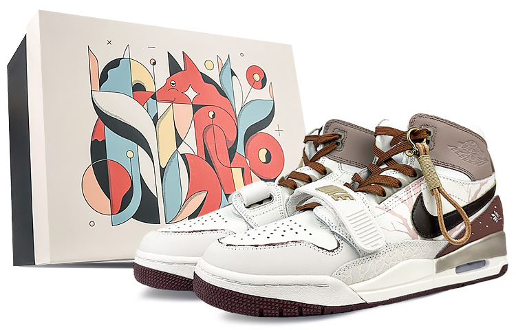 Jordan Legacy 312 Anti-Slip Wear-Resistant High-Top Vintage Basketball Shoes Men's Brown White