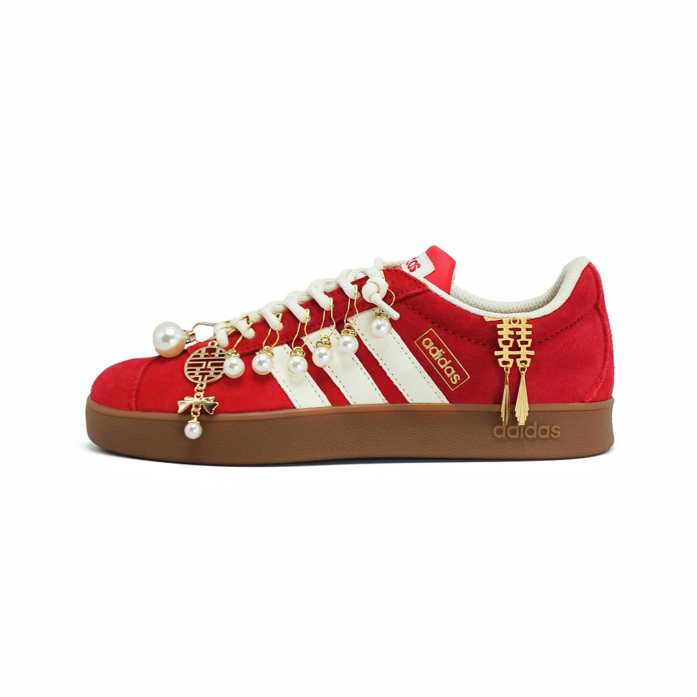 Adidas Vl Court Classic Joyful Bead Stroll Abrasion Resistant Low top Skateboard Shoes Unisex Red White