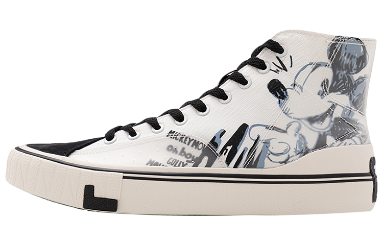 Disney x LiNing Slip Resistant, Abrasion Resistant, And Balanced High top Canvas Shoes Men's Black White