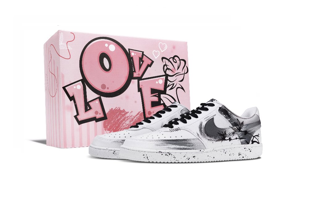 Nike Court Vision 1 Qing Lotus, Box Anti Slip Wear Resistant Low Top Skateboard Shoes Men's Black White