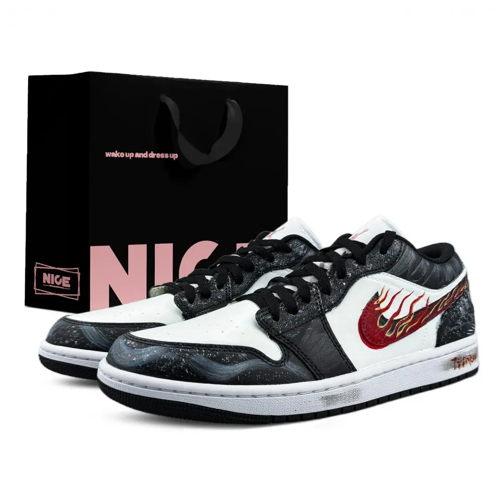 Jordan Air Jordan 1 Abrasion Resistant Low top Vintage Basketball Shoes Unisex Gray Black