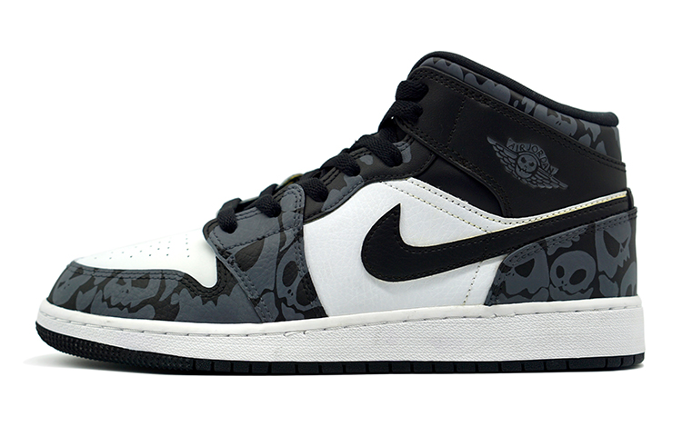 Jordan Air Jordan 1 Mid Cushioning Support Mid Top Vintage Basketball Shoes Women's Black White Gray