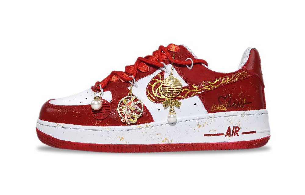 Nike Air Force 1 Newlywed Joyful Celebration Anti Slip Wear Resistant Low Top Skateboard Shoes Unisex Red