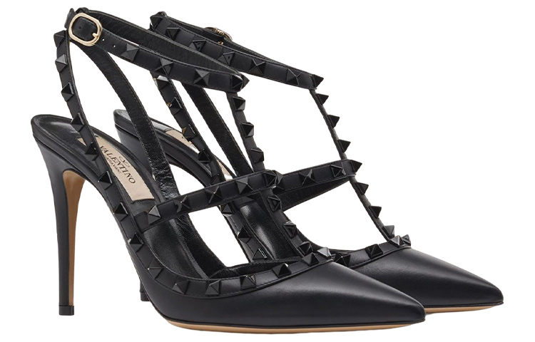 Valentino Rockstud GARAVANI Slim Heel High Heels 10cm Women's Black