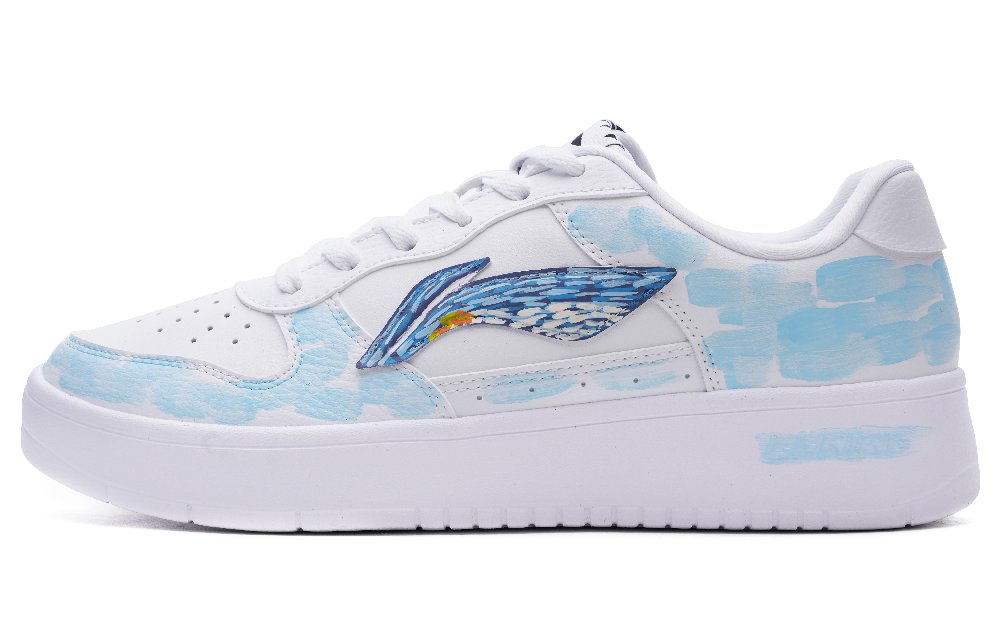 LiNing Pontoon Boats Slip Resistant Abrasion Resistant Low top Skateboard Shoes Men's White Blue