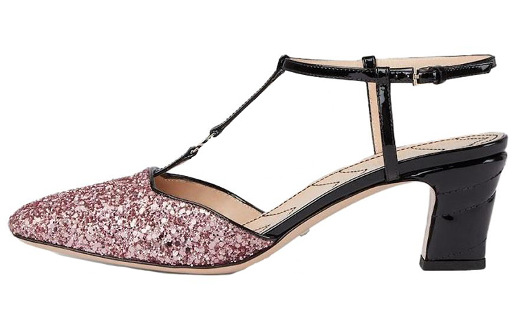 GUCCI Double G Chunky Heel High Heels 5.3cm Women's Pink