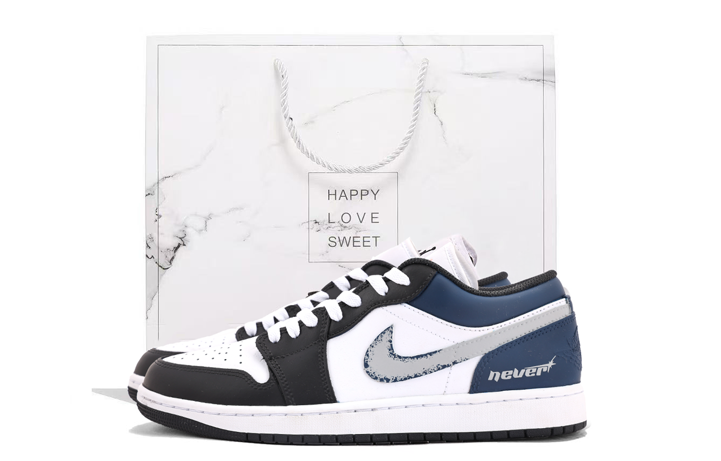 Jordan Air Jordan 1 Abrasion Resistant Coverage Low top Vintage Basketball Shoes Unisex Black White Blue