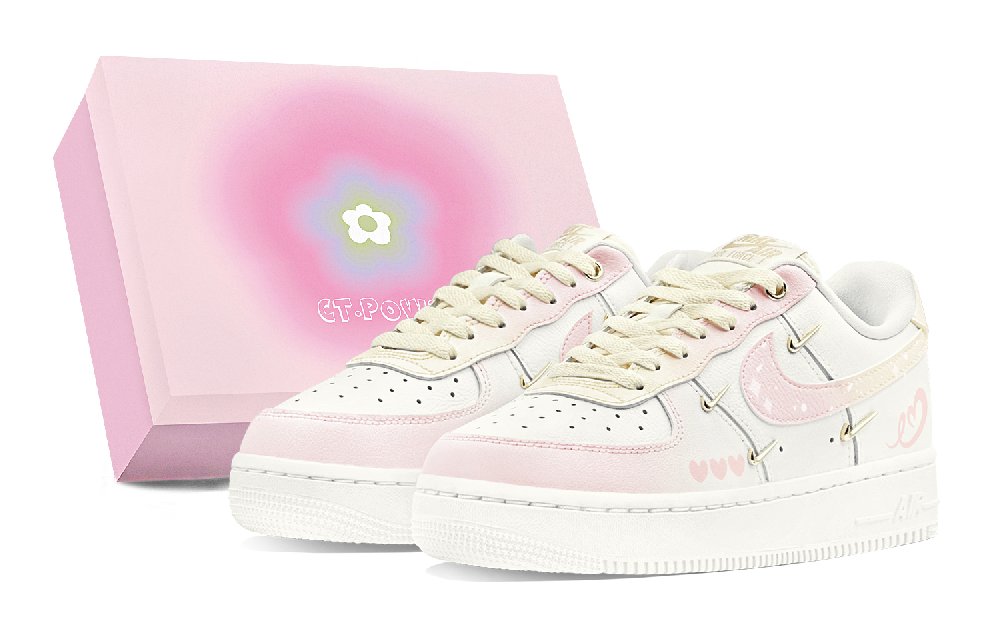 Nike Air Force 1 Mini Gold Abrasion Resistant Low Top Skateboard Shoes Women's Pink Yellow