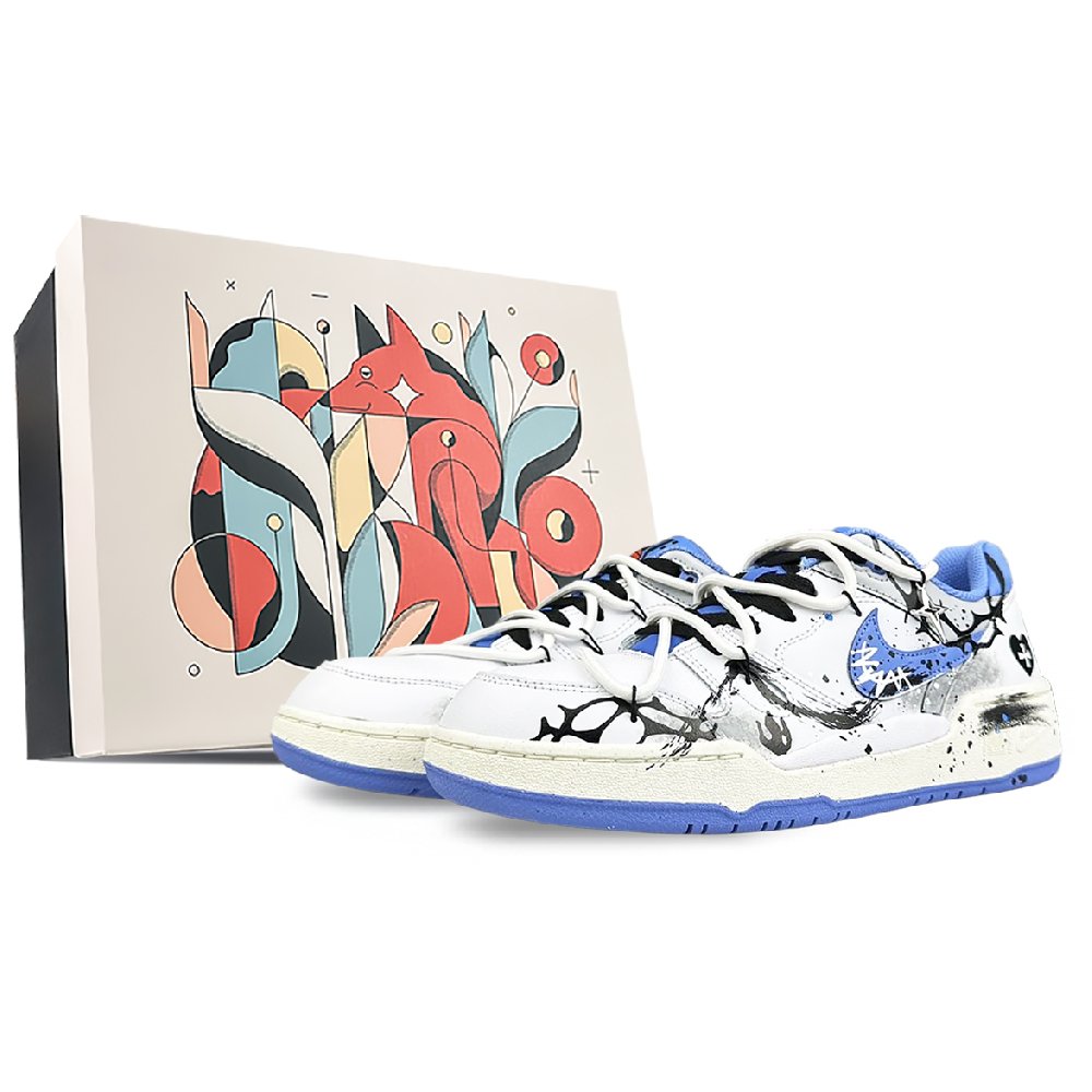 Nike Full Force Slip-Resistant Cushioning Impact-Resistant Low-Top Skateboard Shoes Men's White Blue
