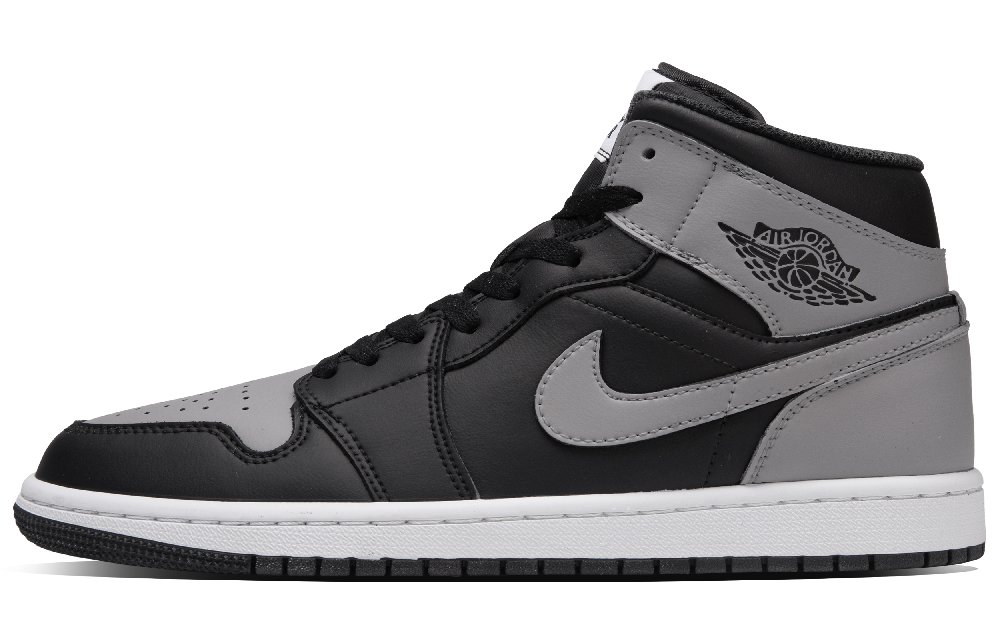 Jordan Air Jordan 1 Shadow Gray Abrasion Resistant Mid Top Vintage Basketball Shoes Unisex Black Gray