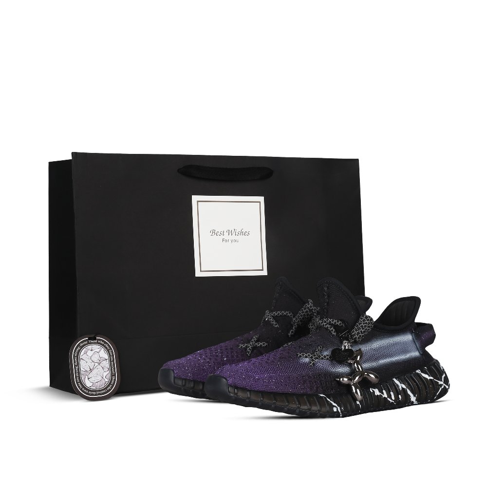 Adidas Originals Yeezy Boost 350 V2 Purple Light Sunrise Durable Breathable Low-Top Casual Shoes Unisex Black Purple