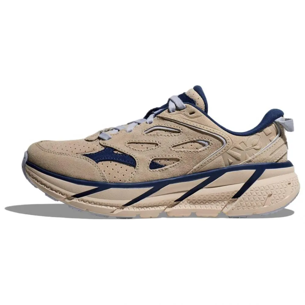 HOKA ONE ONE Clifton L Suede Oat Milk Bellwether Blue