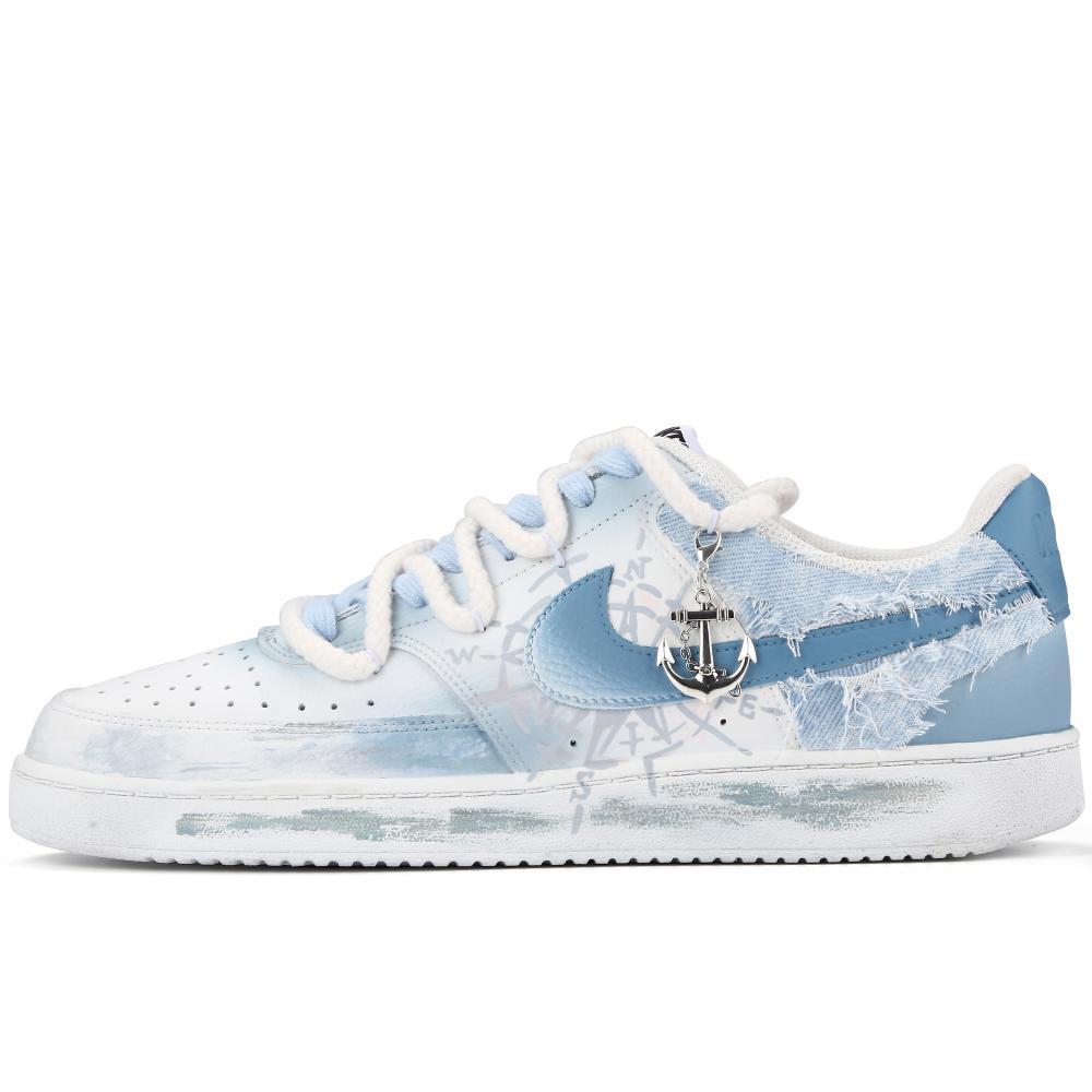 Nike Court Vision 1 Columbus Blue Voyage Wear-Resistant Slip-Resistant Low-Top Skateboard Shoes Unisex Blue White