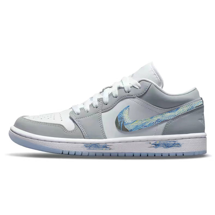 Jordan Air Jordan 1 Cushioning Anti-Slip And Wear-Resistant Low-Top Vintage Basketball Shoes Women's Gray White