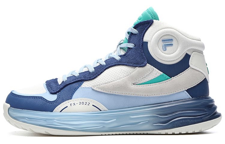 FILA FUSION FX-22 Cushioning Anti-Slip And Wear-Resistant Coverage Mid-Top Vintage Basketball Shoes Women's White Blue
