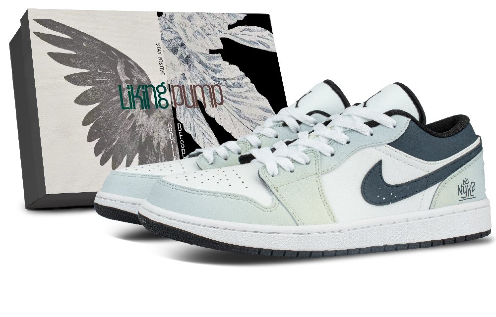 Jordan Air Jordan 1 Abrasion Resistant Low Top Vintage Basketball Shoes Unisex White Green Blue