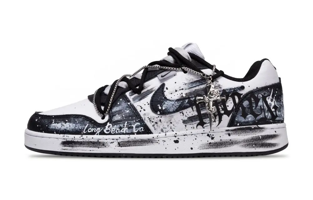 Nike EBERNON Wasteland Gears, Photovoltaic Power Abrasion Resistant Low Top Skateboard Shoes Men's Black White