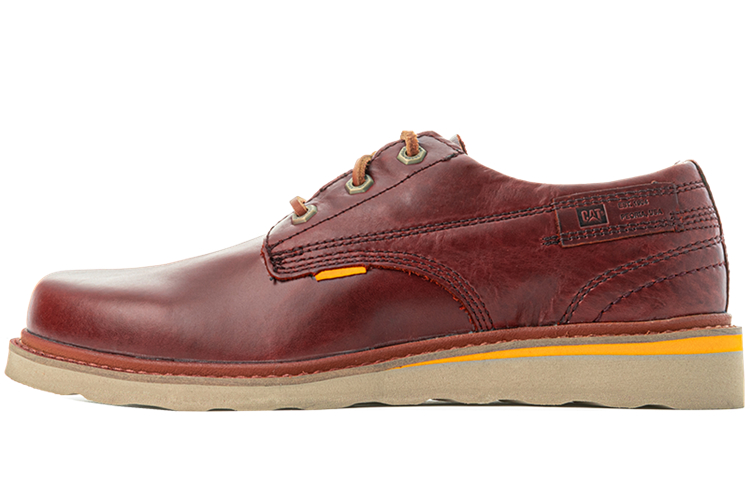 CAT Casual Leather Shoes Men Low Top Brown Red
