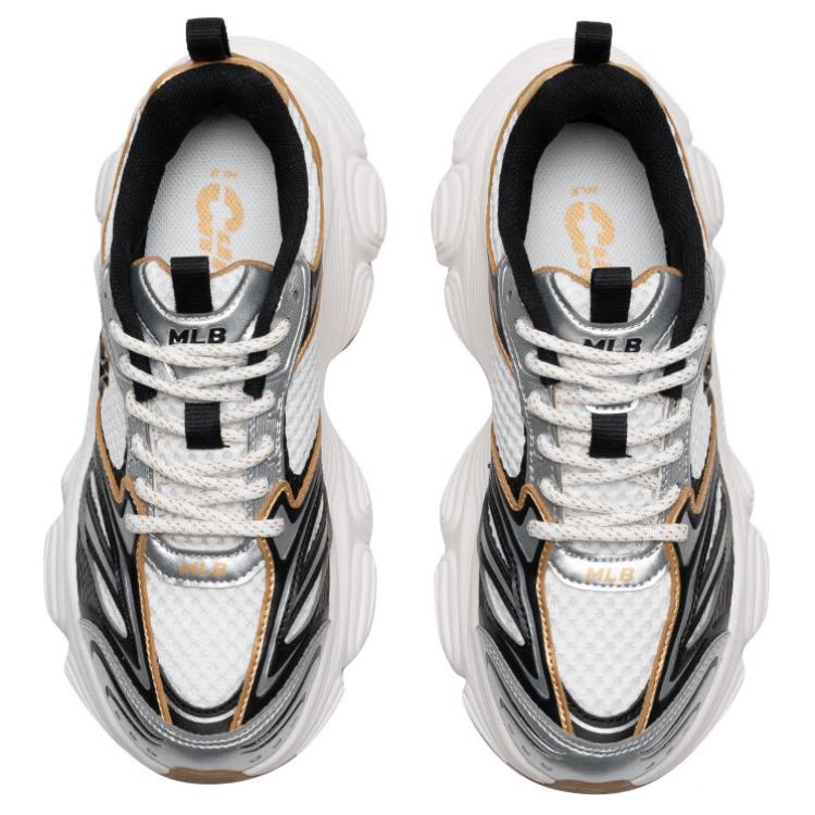 MLB New York Yankees Anti-Slip Wear-Resistant Low-Top Chunky Sneakers Unisex White Gold
