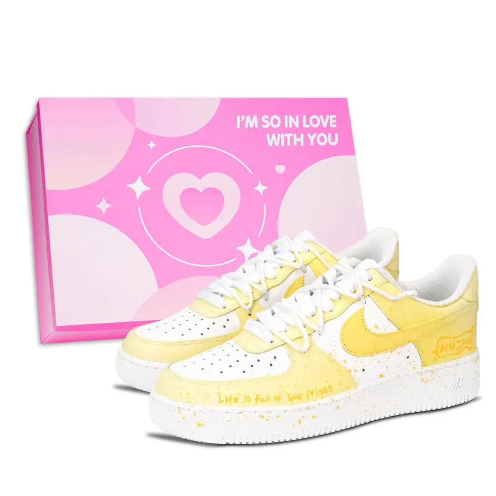 Nike Air Force 1 Lifestyle Highlights Abrasion Resistant Low top Skateboard Shoes Unisex Yellow