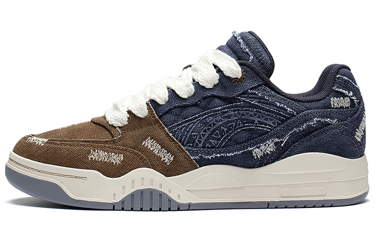 LiNing Yuebai Denim Abrasion Resistant Breathable Low top Skateboard Shoes Men's Blue Brown