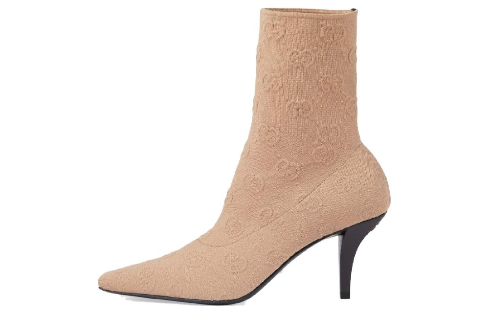 GUCCI Double G Ankle Boots 7.5cm Women's Light Brown