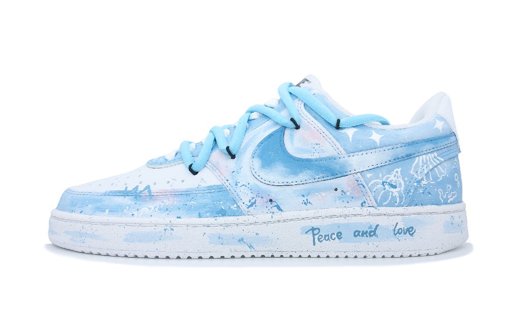Nike Court Vision 1 Qige With You Falling Star Lightweight Low-Top Skateboard Shoes Men's Light Blue