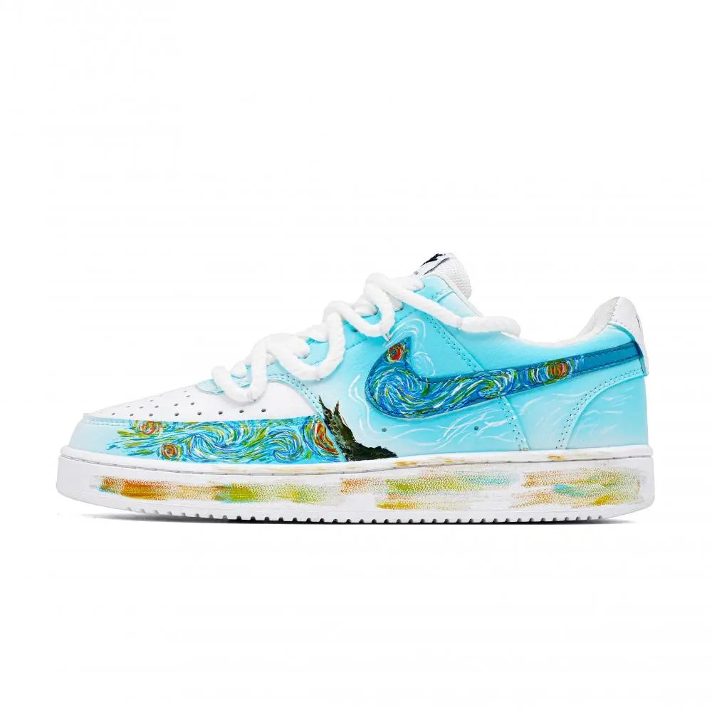 Nike Court Vision Van Gogh Starry Night Cushioning Low top Skateboard Shoes Men's Blue